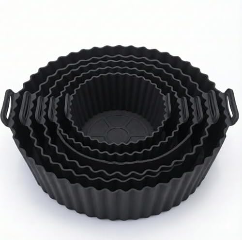 Kit 6 Formas de Silicone para Air Fryer: Forro Antiaderente Reutilizável, Tamanhos Variados, Fácil Limpeza e Resistente (PRETO)