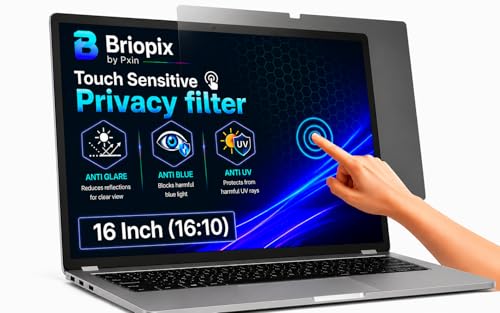 Image of Briopix Aura 16 Inch (16:10) | Touch Sensitive Privacy Screen | Anti Blue | Anti Glare | UV Block & BLUVLIGHT Block Layer | Privacy Filter compatible with HP /Dell /Lenovo /Asus /Acer