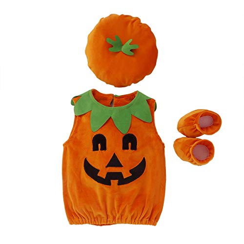 M9ppzzur7 Traje de Halloween para beb recin nacido y nia, sin mangas, calabaza, mameluco de sombrero, calcetines, disfraces de Halloween de 0-3 aos (naranja, 0-6 meses)