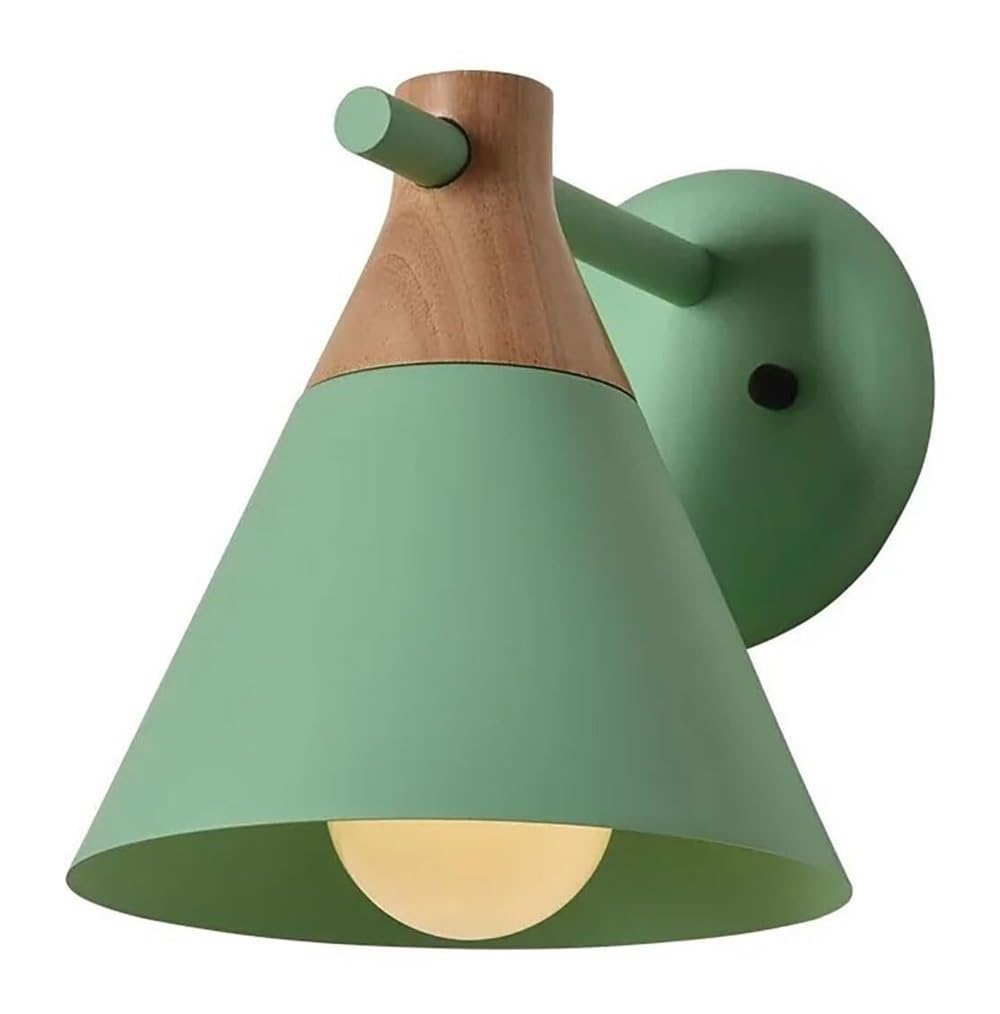 HXYSXHJUO Modern Metal Wall Sconce Wooden Decorative Lamp Aisle Elegant Painted Shade Lantern for Bedroom Bedside Living Room Study Corridor Entryway Restaurant(Green)