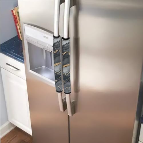 Image of Refrigerator Microwave Door Handle Covers Set of 6 Washable Kitchen Appliance Decor Handles Decorative Microwave Dishwasher Door Cloth Protector, Marble Black Gold