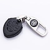 QZS Toyota Key Chain Fob Cover Shell Remote Case Bag Buttons Remote Fob Skin Leather Cover Key Case Holder Bag for Toyota Camry Avalon Matrix Corolla Land Cruiser(Toyota-1 Black)