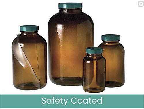 32 oz Safety Coated Amber Wide Mouth Packer Bottles, 53-400 Phenolic Pulp/Aluminum Foil Lined Cap, case/12