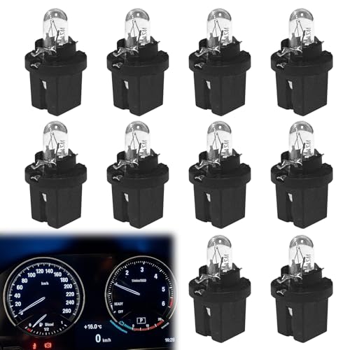 Huybaa 10 bombillas halógenas amarillas T5 12 V 2 W B8.5D para salpicadero de coche: iluminación interior, luz de techo, velocímetro, lectura de mapas y luz de cortesía.