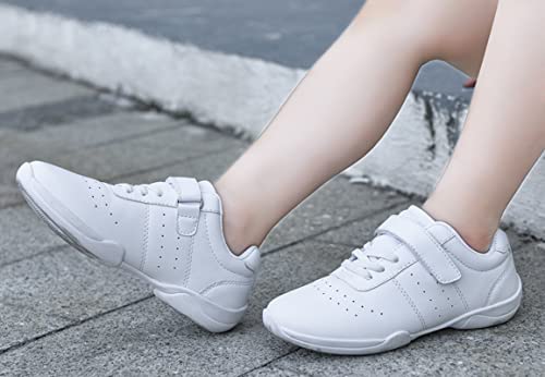 Wuiwuiyu Boys Girls Hook-And-Loop School Cheerleading Jazz Dance Yoga Sport Shoes Competition Training Sneakers White Size 4.5 #TOP5