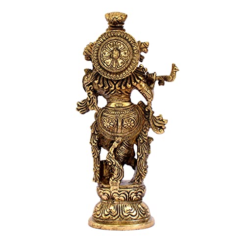 Image of ESPLANADE Brass Krishna Krishan Murti Idol Statue Sculpture | Pooja Idols | Home Decor - Golden - 9.25 inch Inches