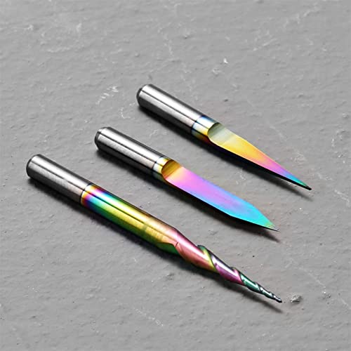 Genmitsu 3Pcs V-Shape Tapered Ball Nose End Mills For Aluminum, Copper, Brass Engraving And Other Metals Carving, Chromatic Coating Cnc Bits, 1/8''(3.175Mm) Shank, Em03A #TOP4