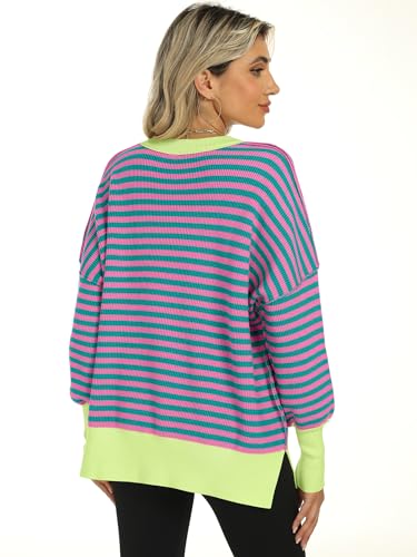 Image of ANRABESS Women Oversized Sweaters Batwing Long Sleeve 2026 Fall Outfits Crewneck Casual Knit Side Slit Fashion Pullover Top