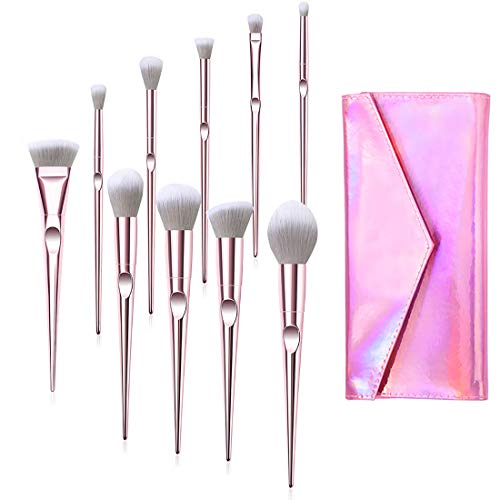 iMapo Makeup Brushes Set - 10 Pcs Premium Synthetic Cosmetic Brushes for Foundation Powder Concealer Eye Shadow Eyeliner Professional Makeup Brush Kit with Purse Bag, Champagne Rose Gold