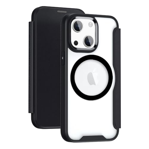 YUYIB iPhone 15 ケース 手帳型 MagSafe対応 背面 クリア 透明 高級なPUレザー+PCパネル+TPUバンパー マグネット開閉 衝撃吸収 軽量薄型 ブランド スマホケース アイフォン15 手帳型 ケース