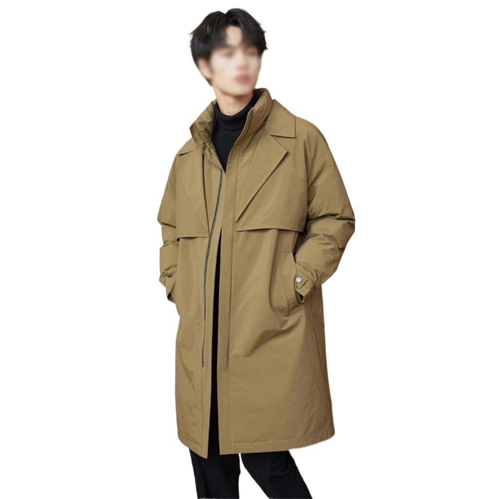 Giacca a ventos Piumino da Uomo Colletto Senza Cappello Piumino D'Anatra Bianco Cappotto Lungo da Uomo Caldo Autunnale e Invernale(Medium)