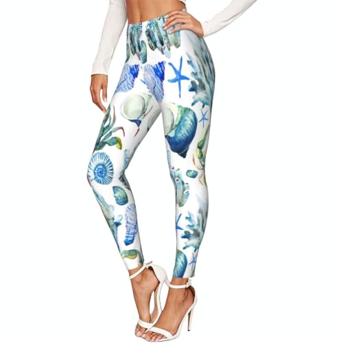Leggings de yoga para el hogar y descanso con estampado de caracolas de cangrejo cómodos 1