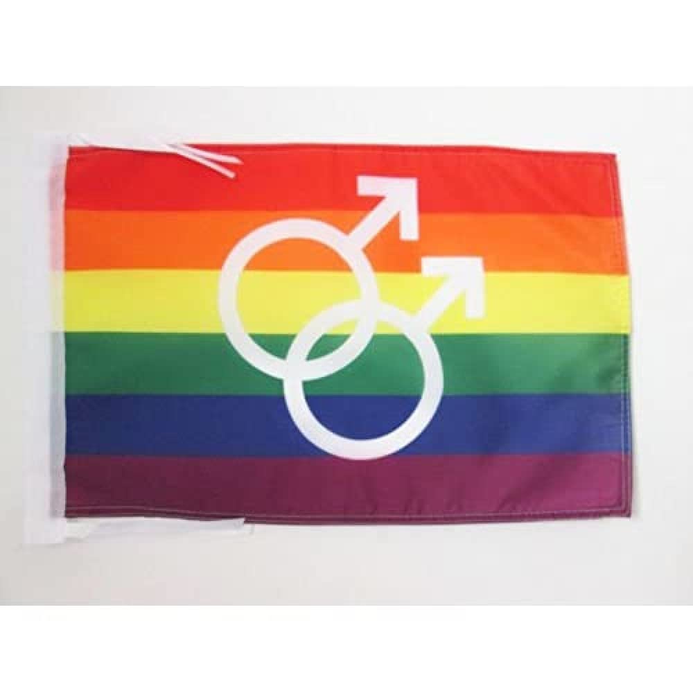AZ FLAG, Rainbow Double Mars Flag, 18'' x 12'', 100% Polyester Gay Pride Small Banner with Two Cords, Fade Resistant