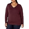 Amazon-Essentials-Womens-Plus-Size-Lightweight-V-Neck-Sweater Amazon Essentials Women's Classic-Fit Lightweight Long-Sleeve V-Neck Sweater (Available in Plus Size), Dark Burgundy, 3X