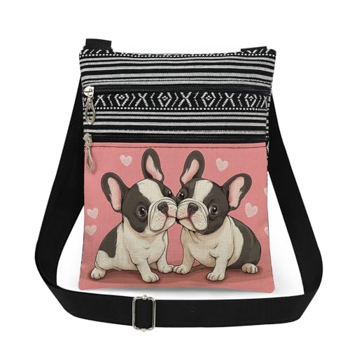 XiaoGalaee Boston Terrier Puppies Print Women Crossbody Bag Cute Dog Lover Gift with Sweet Pink Heart Design Messenger Bag Adjustable Strap Purse Unique Christmas or Birthday Present for Sister Friend