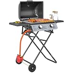Outsunny Foldable Gas BBQ with Side Tables, 2 Burner Portable Gas Barbecue Grill with Thermometer Lid Grease Tray Wheels, Folding Trolley for Garden Party Camping Picnic Outdoor Cooking, 5.6KW, Black