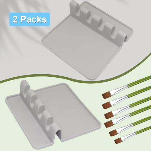 Image of 2 Packs Silicone Paint Brush Holder Paint Brush Stand Rest with 4 Slots Watercolor Oil Acrylic Painting