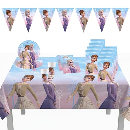 Procos DY10273863 - Grand ensemble de fête Frozen II Wind Spirit, assiettes, serviettes, tasses, nappe, sacs, bannière, décoration de table, décoration...
