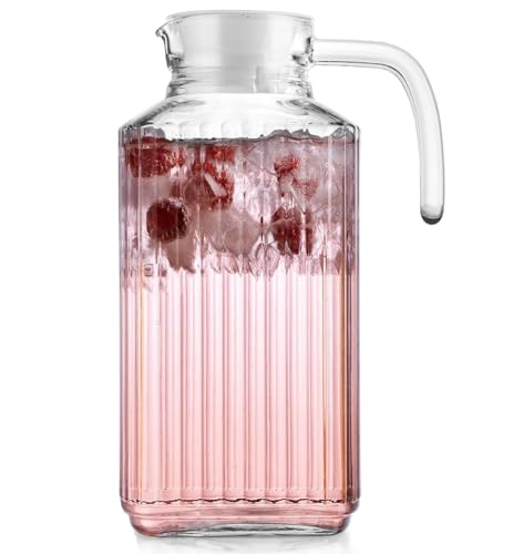 Image of Wringo Premium Glass Water Jug - 2LTR, Transparent, Hot Cold Water Glass Pitcher with Wooden Lid Water Jug, Iced Tea, Milk and Juice Beverage Carafe, Lemon Jug 2000ML (WQ-18)