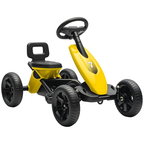 AIYAPLAY Go Kart a Pedales para niños, Coche de Carreras para niños con neumáticos EVA silenciosos, para 2 5 años, Amarillo