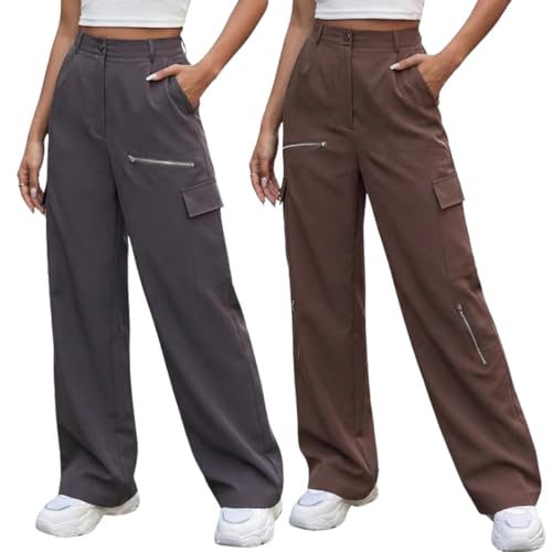 Image of GRECIILOOKS Cargo Pants For Woman | Trousers For Womans |High Waist Trouser for Women - Flared Parachute Pants with Side Pockets |Womens Cargo Pant | Elegant for College & Events (Available in Plus Size)