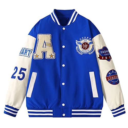 Yesgirl Veste de Baseball College Jacket Femme Homme Blouson Couple Unisexe Veste Vintage Mode Sport Jacket Varsity Vestes Manteau Automne E Bleu Foncé M Cover