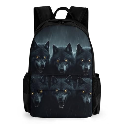 Dark Storm Rain Halloween Animals Wolf Wolves Daypack Backpack Polyester Multipurpose Anti-Theft Shoulder Bag Big Capacity Gym Outdoor Hiking Backpack With Smooth Zippers - Main Image