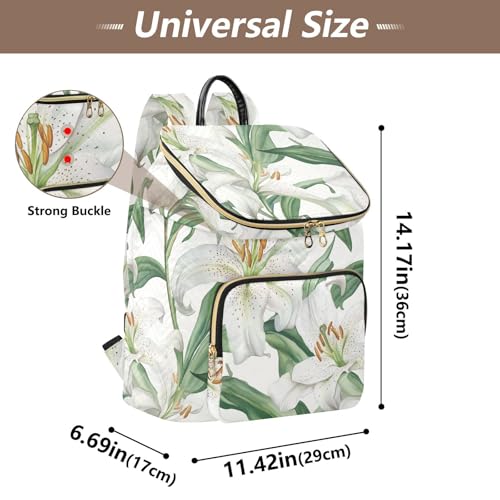 KLL White Lily Flower Women Backpack Large Capacity College Bookbag Shoulder Bag for Shopping Sports Travel3