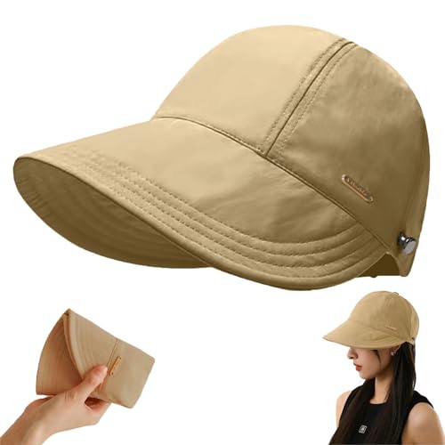 huablo]UPF 50+Womens Sun Hat Wide Brim Hat UV Protection Hiking Fishing Hats Adjustable Ponytail Packable Sun Cap Khaki