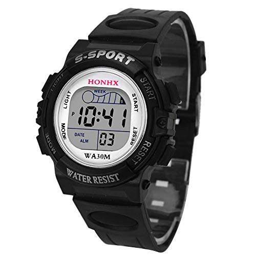 Reloj digital para niños y jóvenes, con fecha de regalo, con alarma, deportivo, para niños, joyería para niñas de 6 a 7 años, negro, talla única
