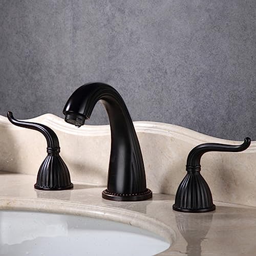 Robinet lavabo de salle de bain 3 trous noir en laiton à 2 manches