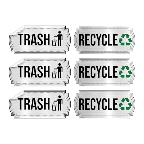 PawwJoy 6 Pegatinas para Basura y Reciclaje, Etiquetas Adhesivas para Contenedores, Señales de Clasificación de Residuos para Hogar y Oficina- Argén