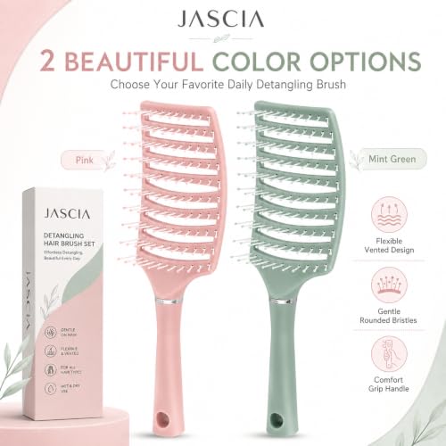 Image of Detangling Hair Brush for Women & Men, Portable Vented Paddle Hair Brush for Curly & Straight Hair, Rounded Tip Bristles, Lightweight Salon, Home & Daily Personal Grooming, Green, Pack of 1