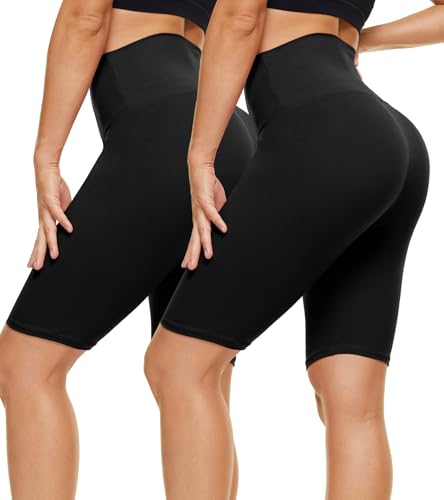 CAMPSNAIL 2er Pack Radlerhosen Damen High Waist Kurze Sporthose Sport Short Leggings Sommer Elastisch Blickdicht Schwarze, XXL