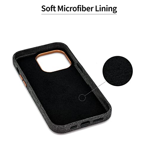 Image of Dockem iPhone 14 Pro Fabric Card Case with Built-in Metal Plate for Magnetic Mounting, Stitched-on Genuine Leather Wallet with 2 Credit Card /ID Slots: M2F 14 Pro [Grey w /Light Brown]