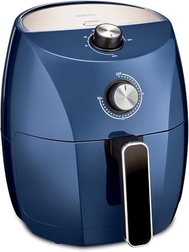 CRUX Friteuse sans huile de 3,5 l, préchauffage rapide, friture sans huile, une cuve et une plaque grill anti-adhésives lavables au lave-vaisselle, acier inoxydable et bleu