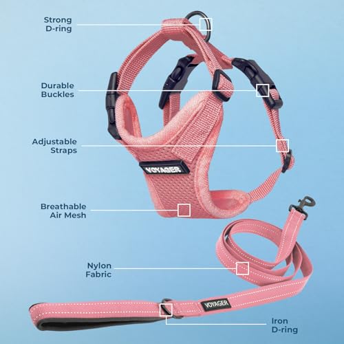 Image of Best Pet Supplies Voyager Step-in Lock Pet Harness w Reflective Pet Leash Combo Set with Neoprene Handle 5ft - Supports Small, Medium and Large Breed Puppies /Cats - Pink, M