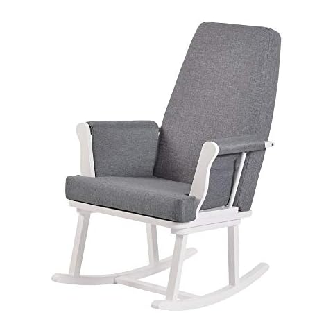 KUB® Haldon Nursing Rocking Chair (White&Grey) - Padded Cushions with Storage Pocket, Smooth Rocking Motion, Easy to Assemble, Solid Hardwood Base (White) Cover