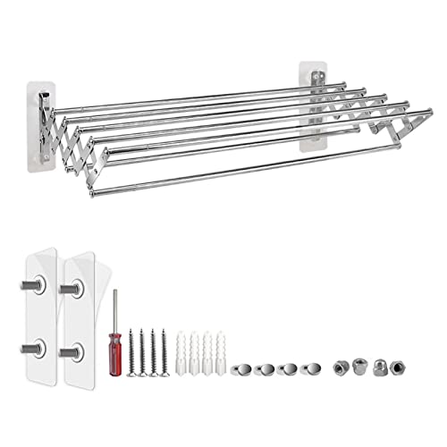 AMAZOM Tendedero Extensible Plegable Tendedero De Secado Montado En La Pared Secadora Retráctil 42-80Cm Tendedero De Ropa Perchero para Toallas De Baño Gran Capacidad 7 Rieles Bar Baño Balcón Cover