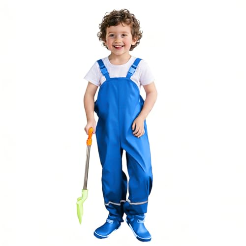 Image of SSAWcasa Kids Rain Pants, Toddler Waterproof Boys Girls Pants, Mud Dirty Proof Rain Suspender Trousers Overalls