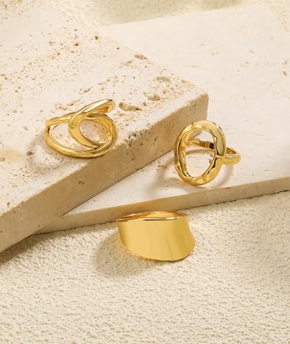 ZOERAY Chunky Gold Rings for Women Non Tarnish Stackable Statement Ring | 14K Gold Plated, Stacking Thumb Ring Set, Signet Open Twist Dome Band Rings, Gold Jewelry Gifts for Women, Size 5 6 7 8 9 10