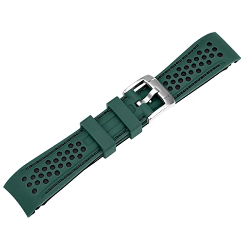 Yisiwera Durable Rally Racing 22Mm Green Top-Black Bottom Two Tone Curved Ends Rubber Silicone Watch Bands Universal Stitch Watch Strap For Men Women Stainless Steel Buckle… #TOP3