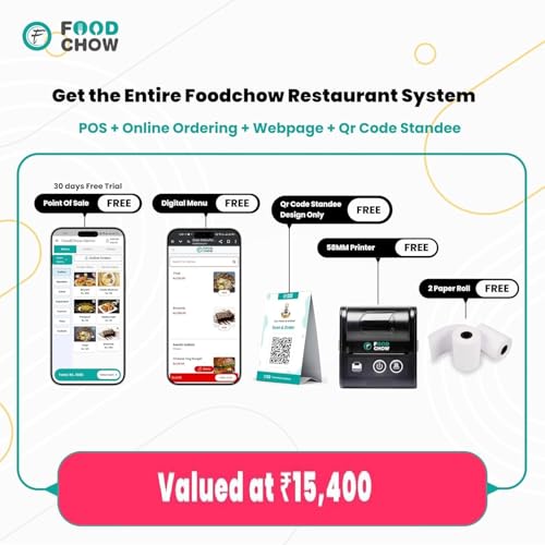 Image of 2 Inch Bluetooth USB Thermal Receipt Printer + 12 Months Free Software Subscription for Restaurant, Cafe, Shops - Portable POS Billing Machine with New Website, 2 Rolls & QR Code (2600mah)