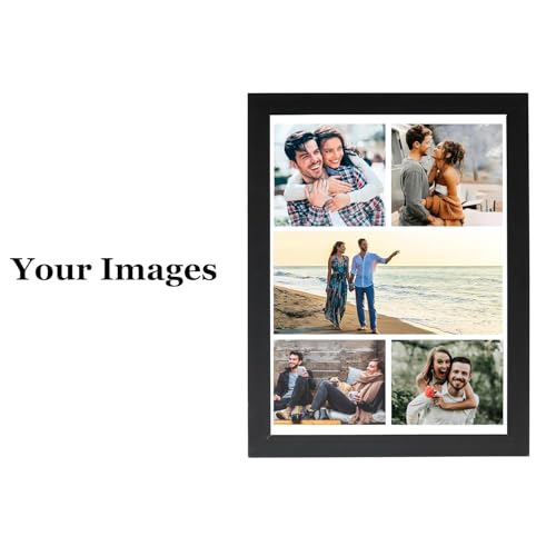 Image of Customised 5 Photo Wood Collage Vertical Rectangular Frame For Birthday,Anniversary,Wedding Gift,Personalized Collage Gift,Wall Photo Frame-10X15 Inch,Black
