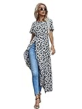 SweatyRocks Women's Short Sleeve Twisted Asymmetric Leopard Long Blouse Shirt Top White Black XL