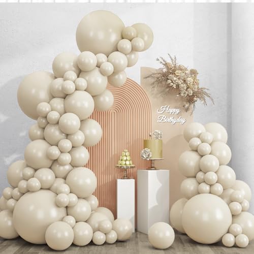 Image of RUBFAC 135pcs Sand White Balloons Cream Beige Latex Balloon, Different Sizes 18 12 10 5 Inch for Garland Arch Wedding Birthday Party Baby Shower Anniversary Boho Decorations