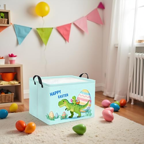 Image of Rectangular Easter Basket for Home Kitchen Baby Girls Basket Cute Storage Bin Organizer Shelf Book Room Decor(Cute Dinosaur)
