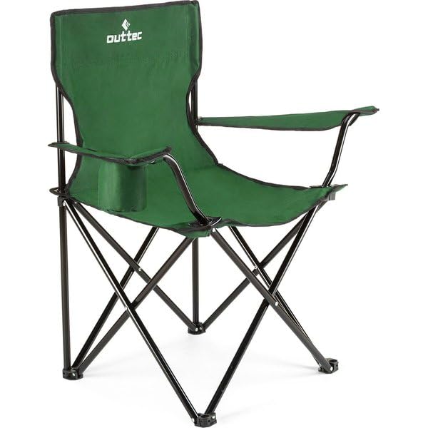 Outtec Silla de pesca, hasta 125 kg, con soporte para bebidas y bolsa de transporte, plegable, para camping, playa, taburete plegable, silla de jardín, silla de relax con respaldo, práctica, robusta,