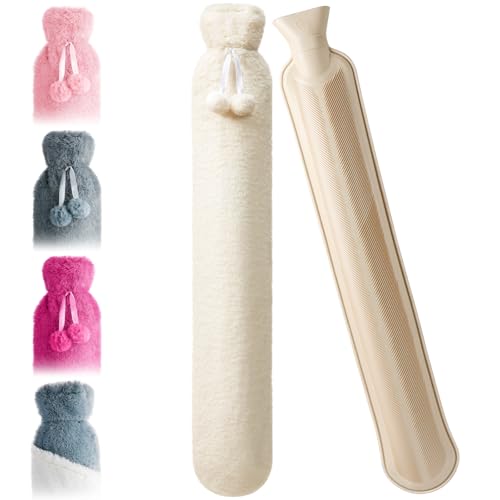 URBZUE Wärmflasche Lang mit Bezug, Lange Wärmflasche 2L Groß Wärmeflasche Schlauch Nackenwärmflasche Flauschig für Menstruations Nacken Schulter...