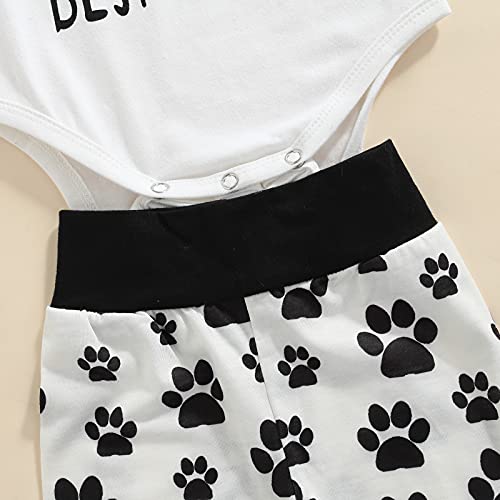 Kmbangi 3Pcs/Set Baby Boy Girl Clothes, Going Home To Meet My Best Friend Bodysuit Top+Paw Print Pants+Hat Outfits (Long Sleeve-White, 3-6 Months) #TOP3